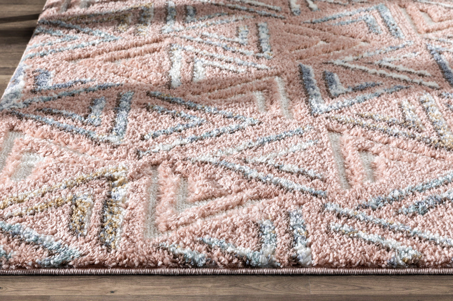 Thanatos Modern Geometric Blush High-Low Shag Rug DEL-59