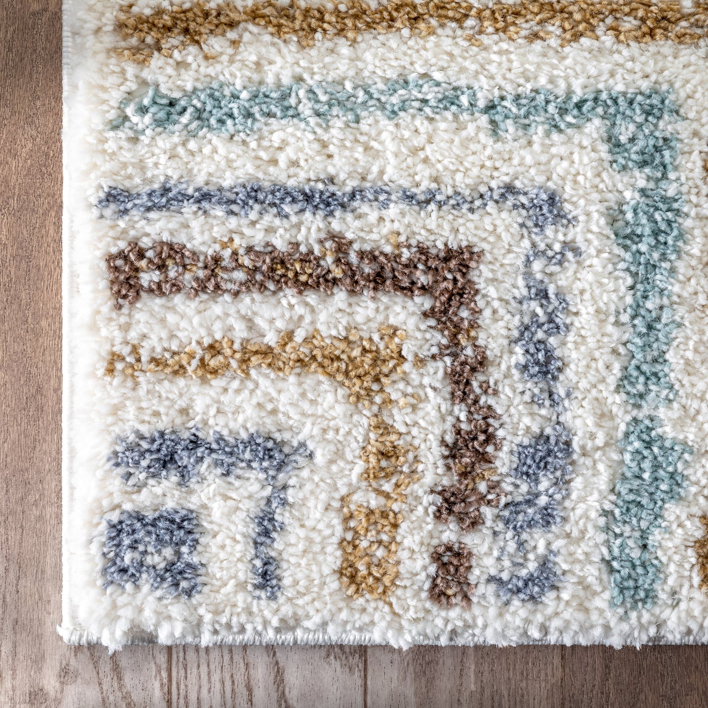 Evander Modern Stripes Ivory High-Low Shag Rug DEL-62