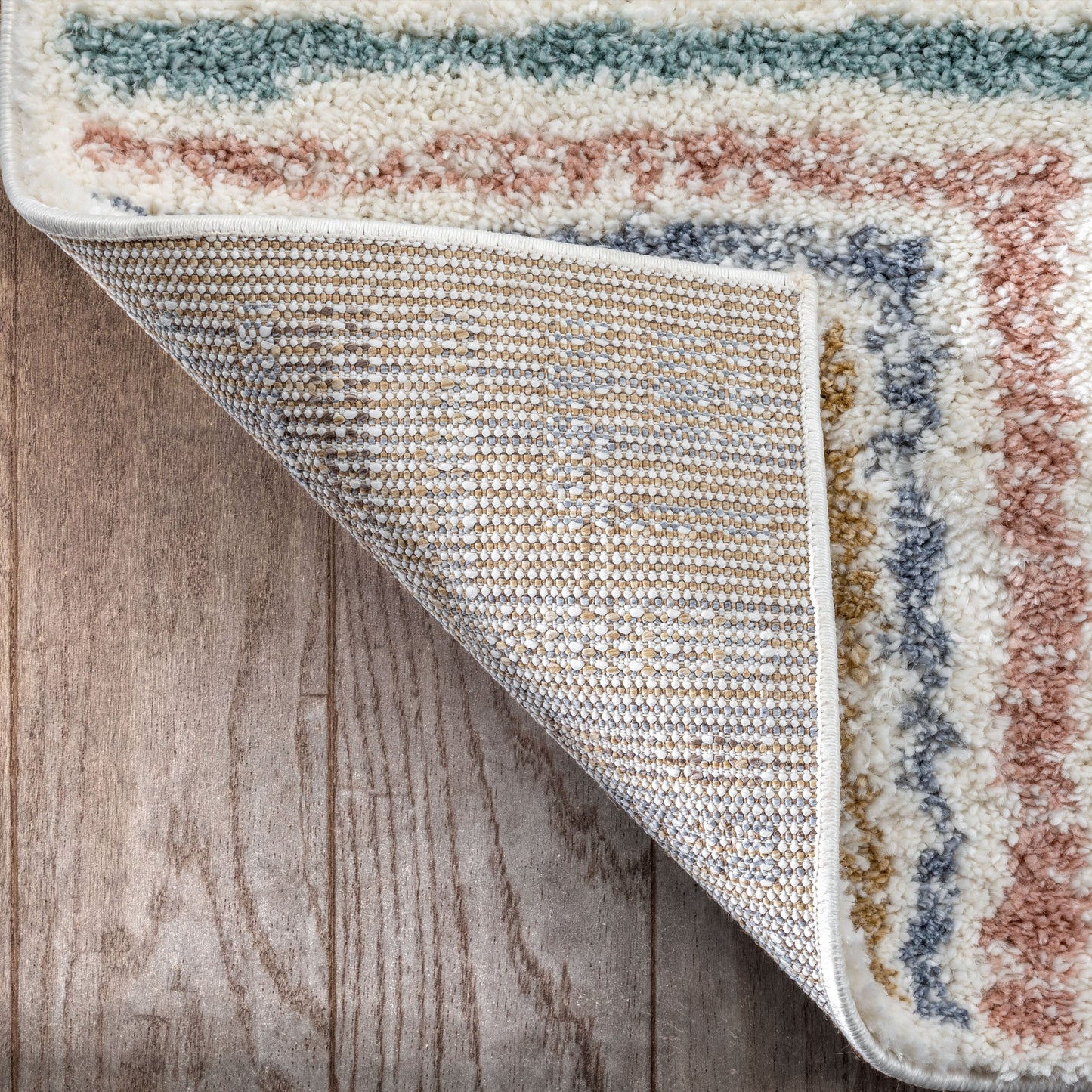Evander Modern Stripes Ivory High-Low Shag Rug DEL-62