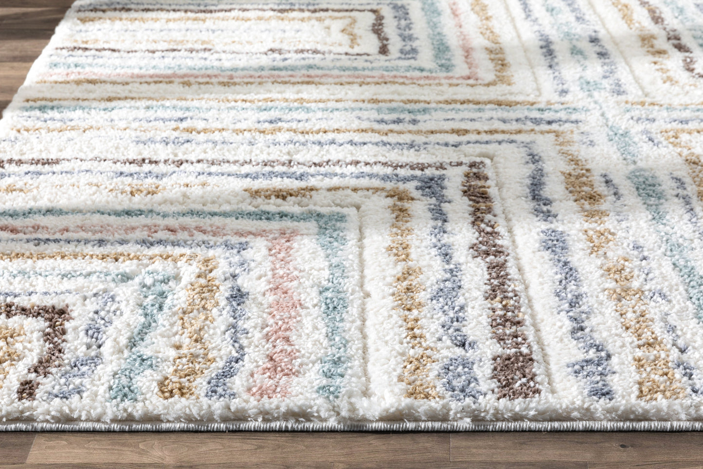 Evander Modern Stripes Ivory High-Low Shag Rug DEL-62