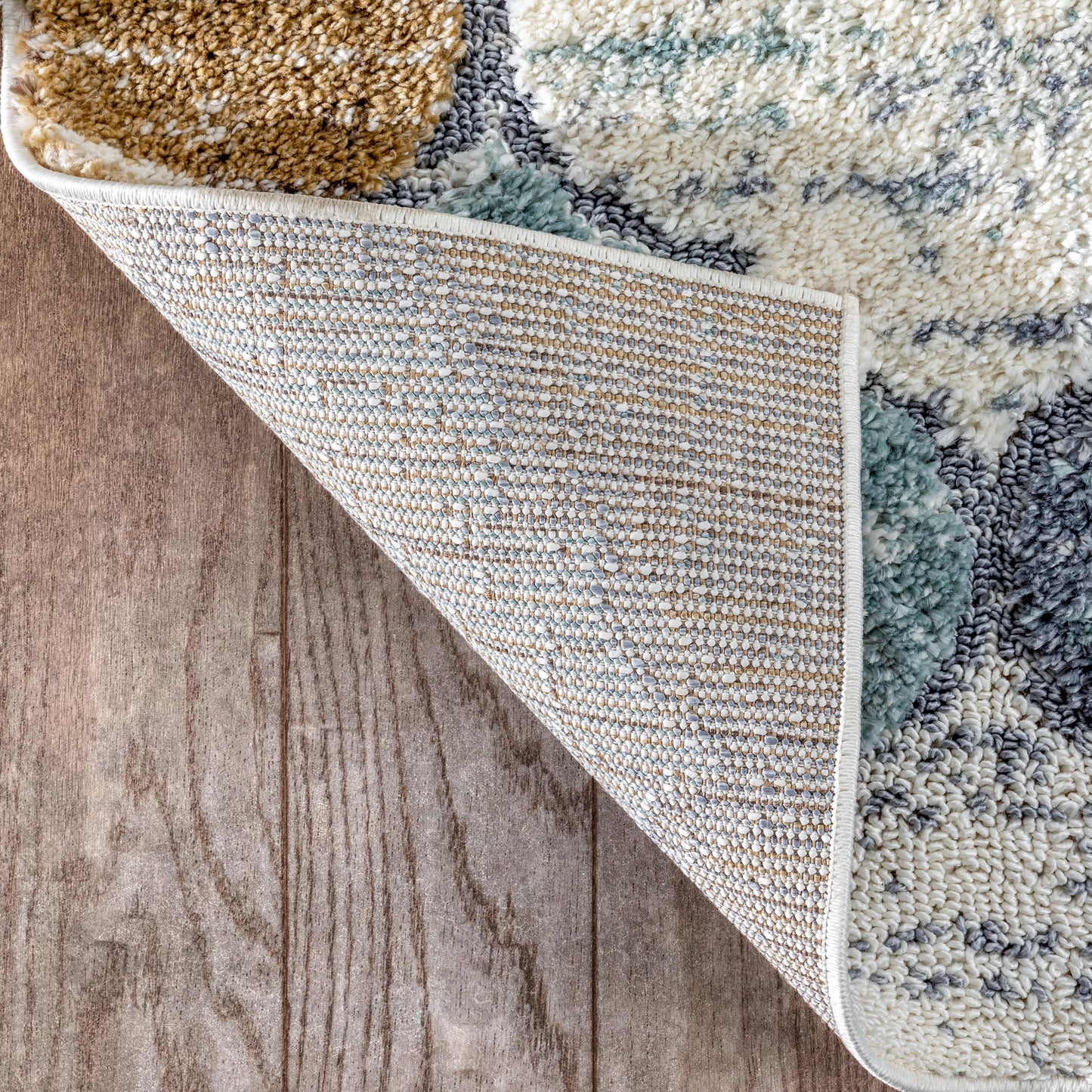 Calliope Moroccan Trellis Ivory Blue High-Low Shag Rug DEL-82