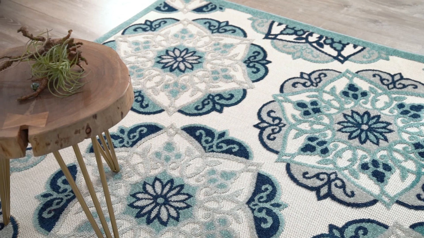 Cabo Bold Floral Blue Indoor/Outdoor High-Low Rug DO-334