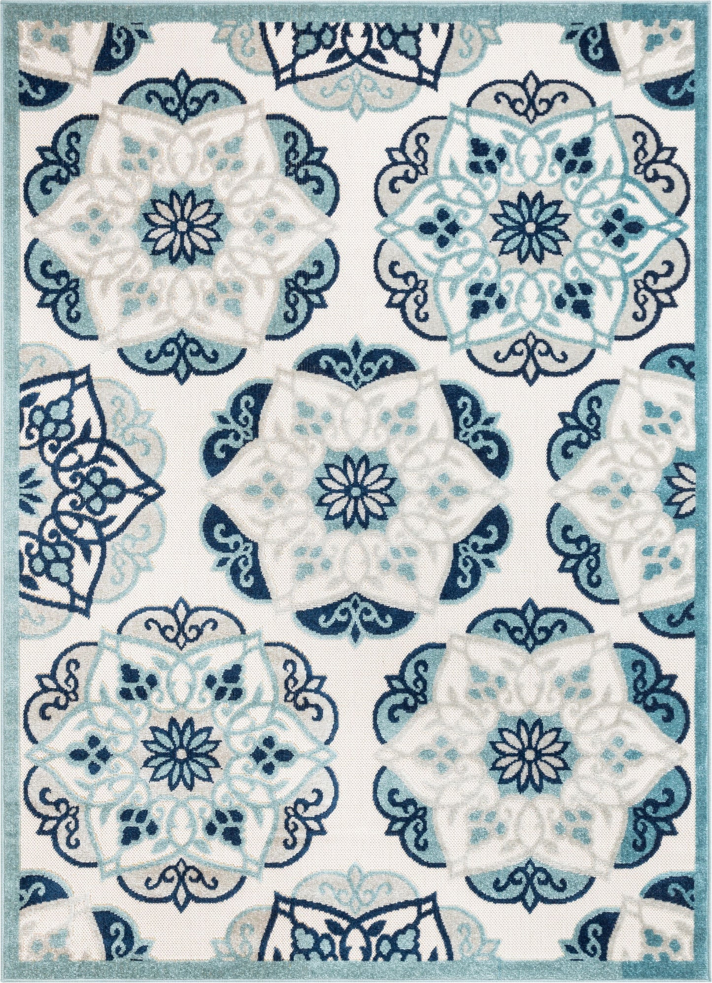 Cabo Bold Floral Blue Indoor/Outdoor High-Low Rug DO-334