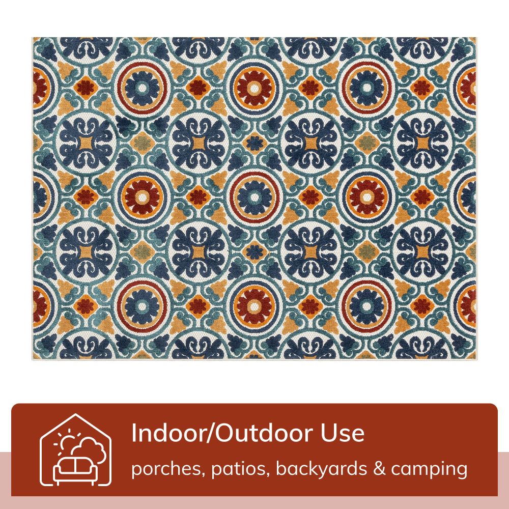 Audun Modern Geometric Indoor/Outdoor Blue High-Low Rug DO-404