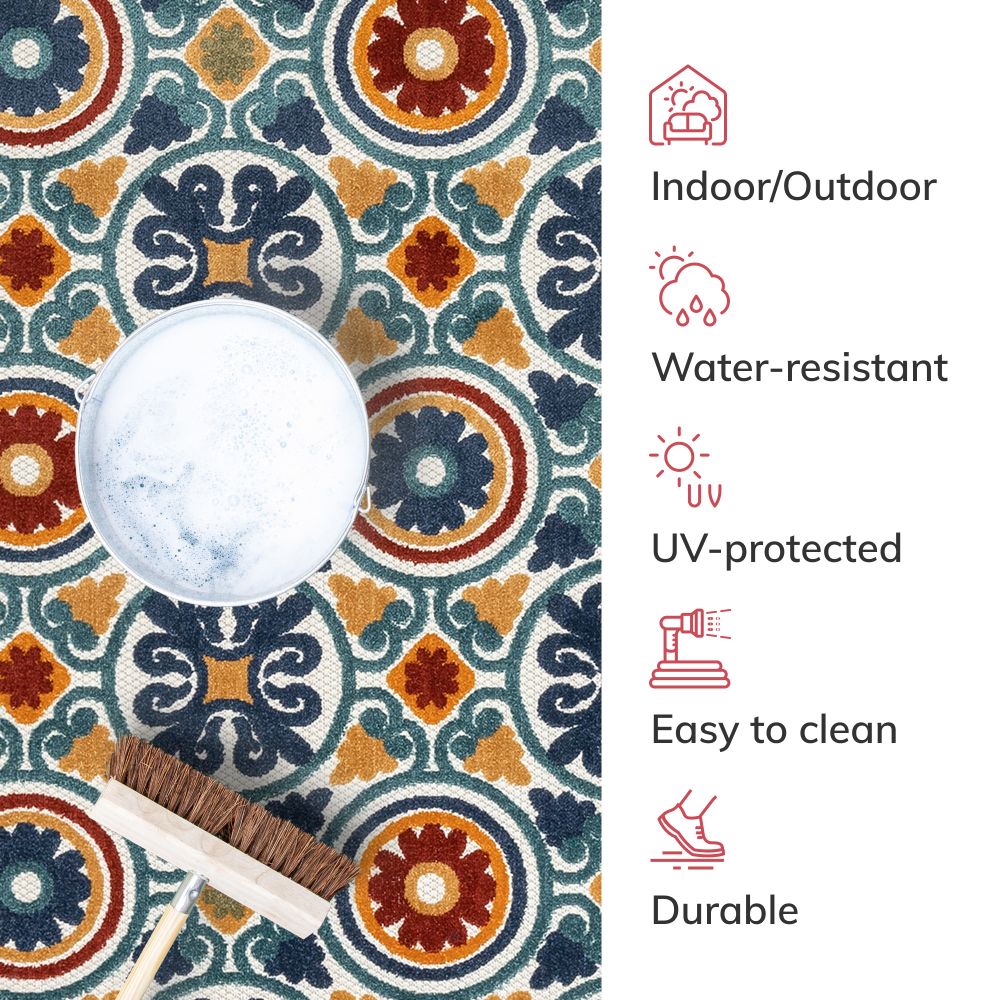 Audun Modern Geometric Indoor/Outdoor Blue High-Low Rug DO-404