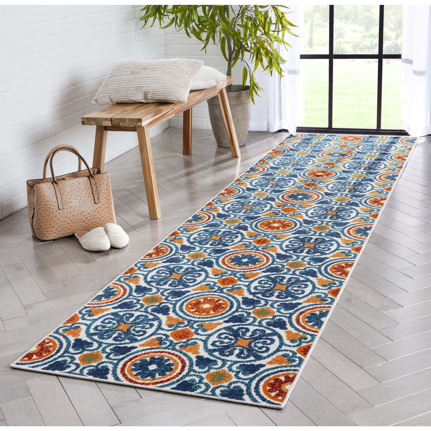 Audun Modern Geometric Indoor/Outdoor Blue High-Low Rug DO-404