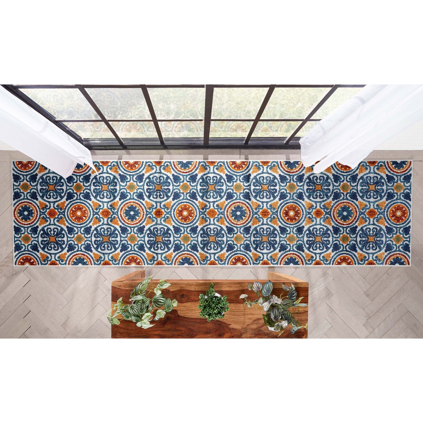 Audun Modern Geometric Indoor/Outdoor Blue High-Low Rug DO-404
