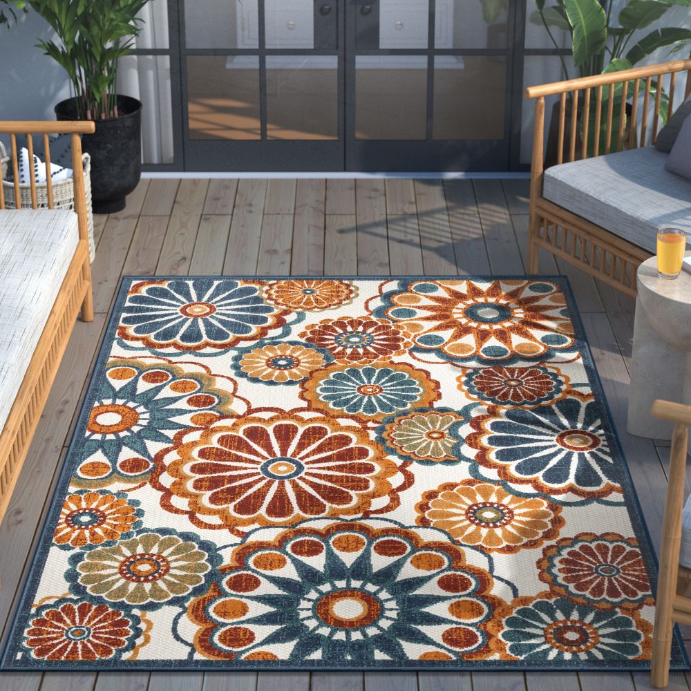 Seri Modern Geometric Indoor/Outdoor Blue High-Low Rug DO-414