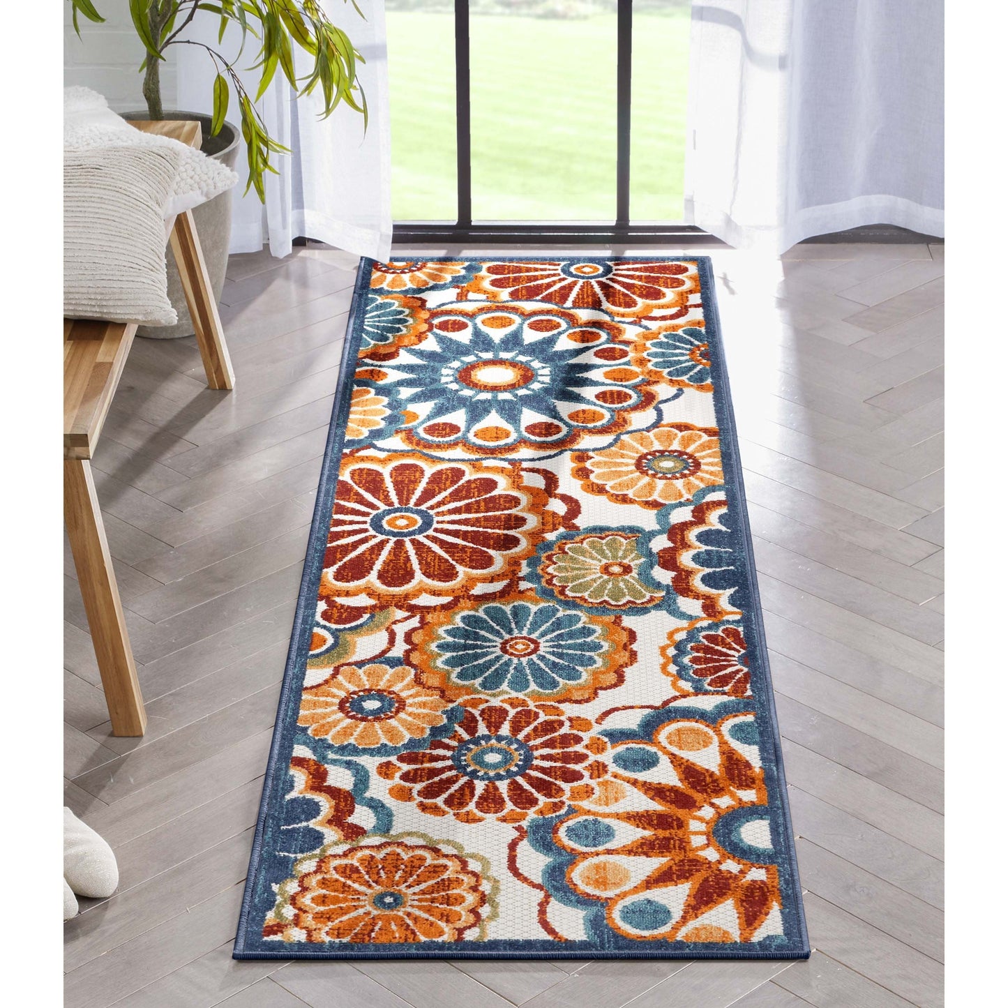 Seri Modern Geometric Indoor/Outdoor Blue High-Low Rug DO-414