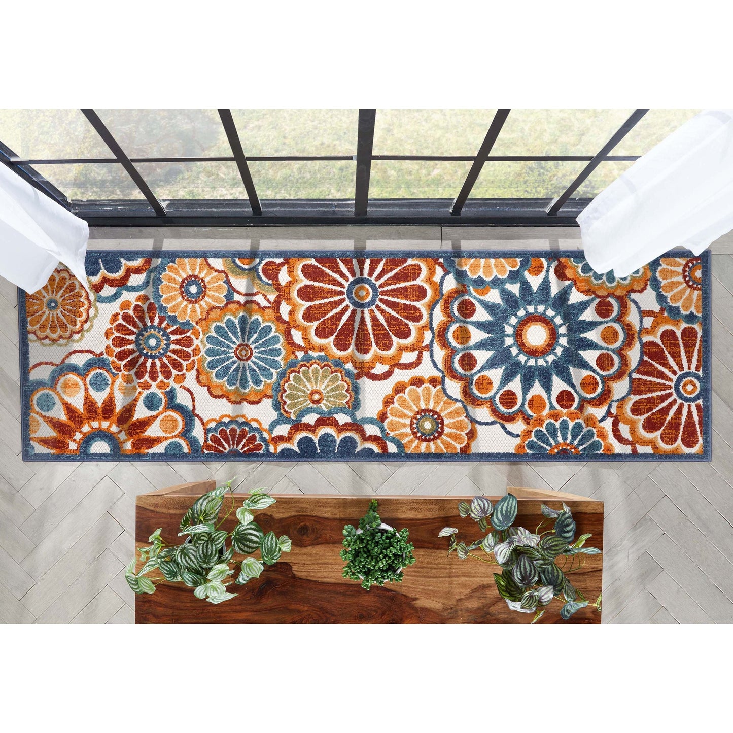Seri Modern Geometric Indoor/Outdoor Blue High-Low Rug DO-414