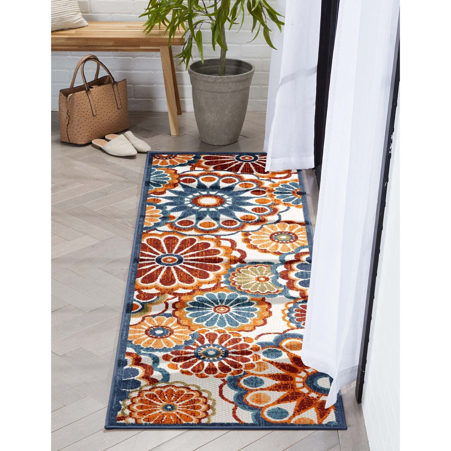 Seri Modern Geometric Indoor/Outdoor Blue High-Low Rug DO-414