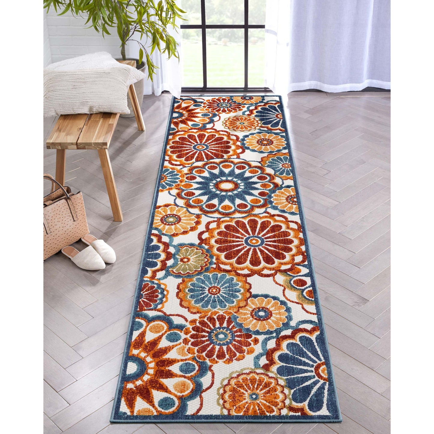 Seri Modern Geometric Indoor/Outdoor Blue High-Low Rug DO-414