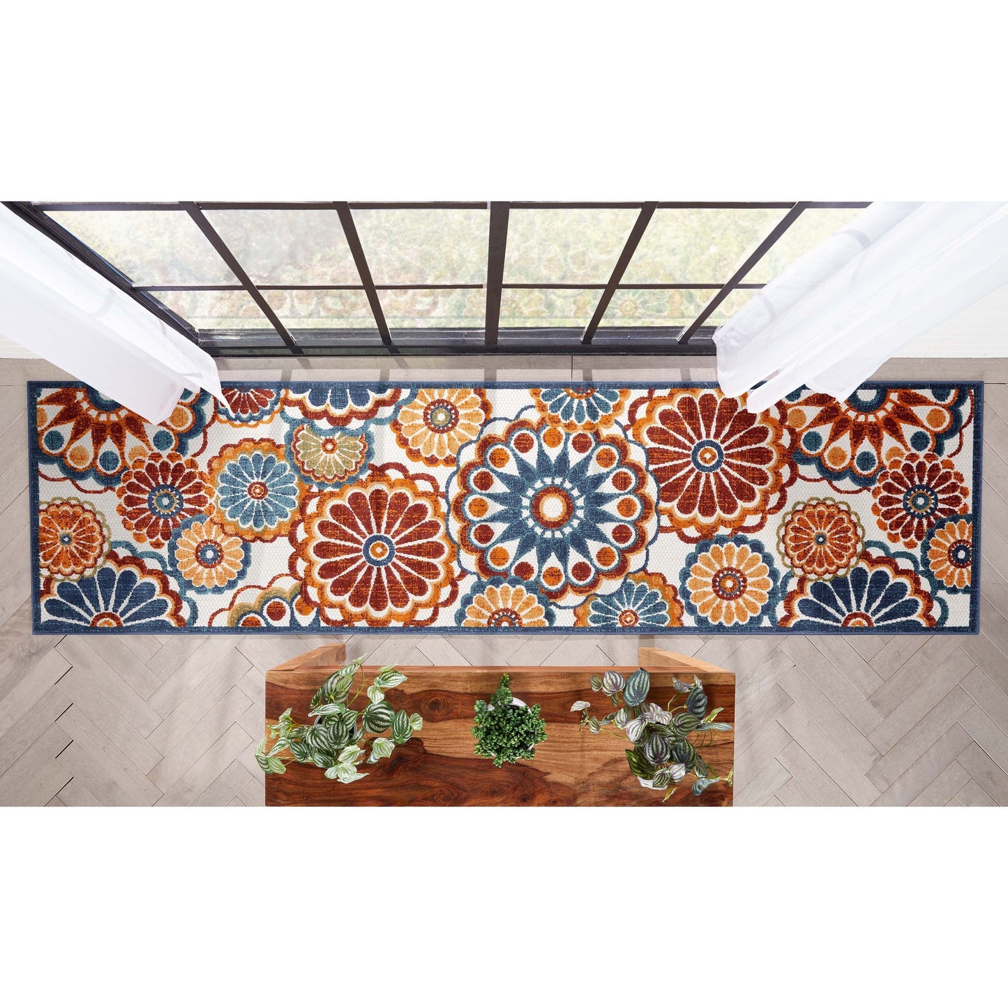 Seri Modern Geometric Indoor/Outdoor Blue High-Low Rug DO-414