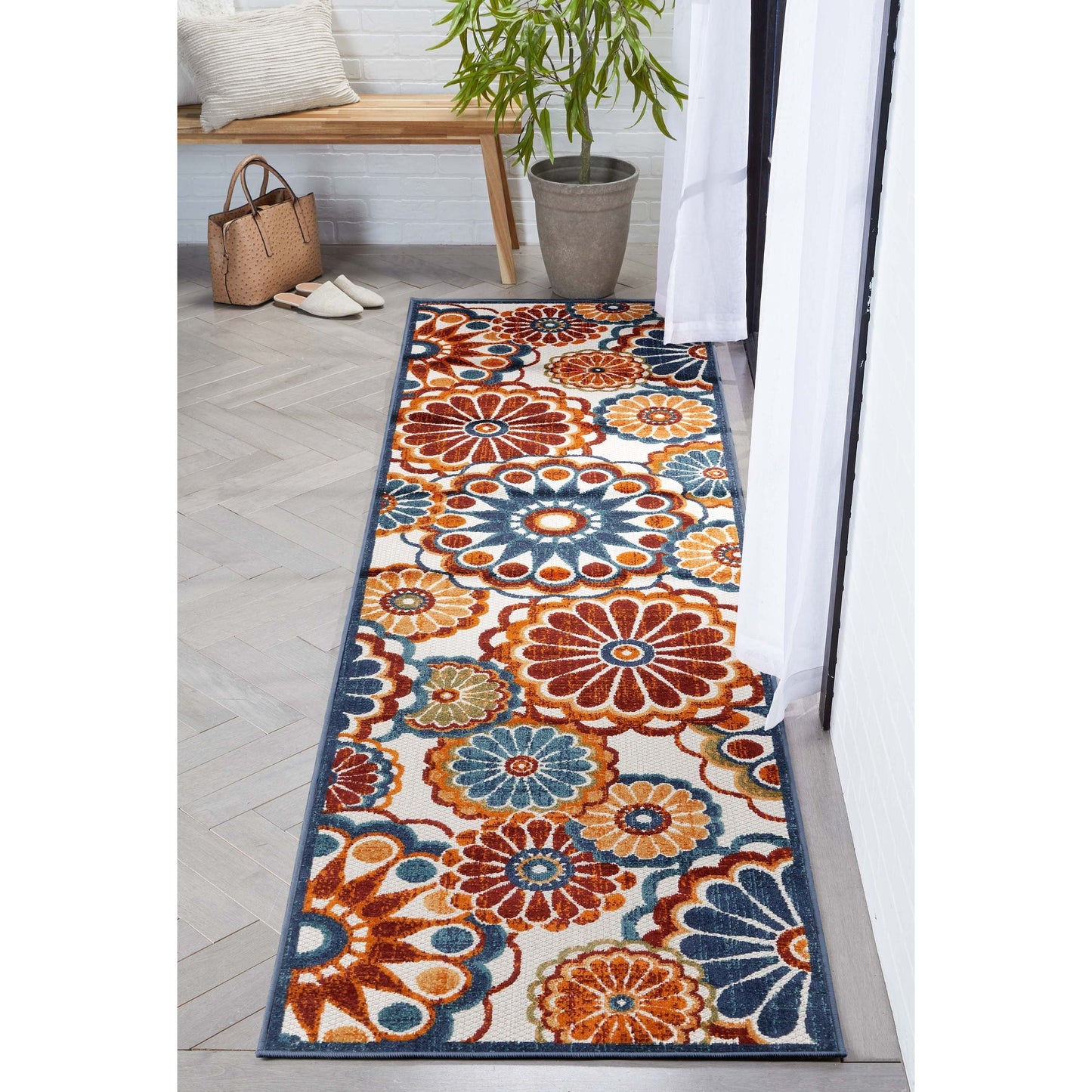 Seri Modern Geometric Indoor/Outdoor Blue High-Low Rug DO-414