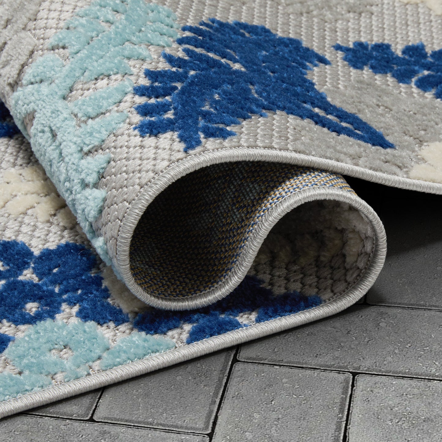 Loewy Modern Geometric Indoor/Outdoor Blue High-Low Rug DO-424