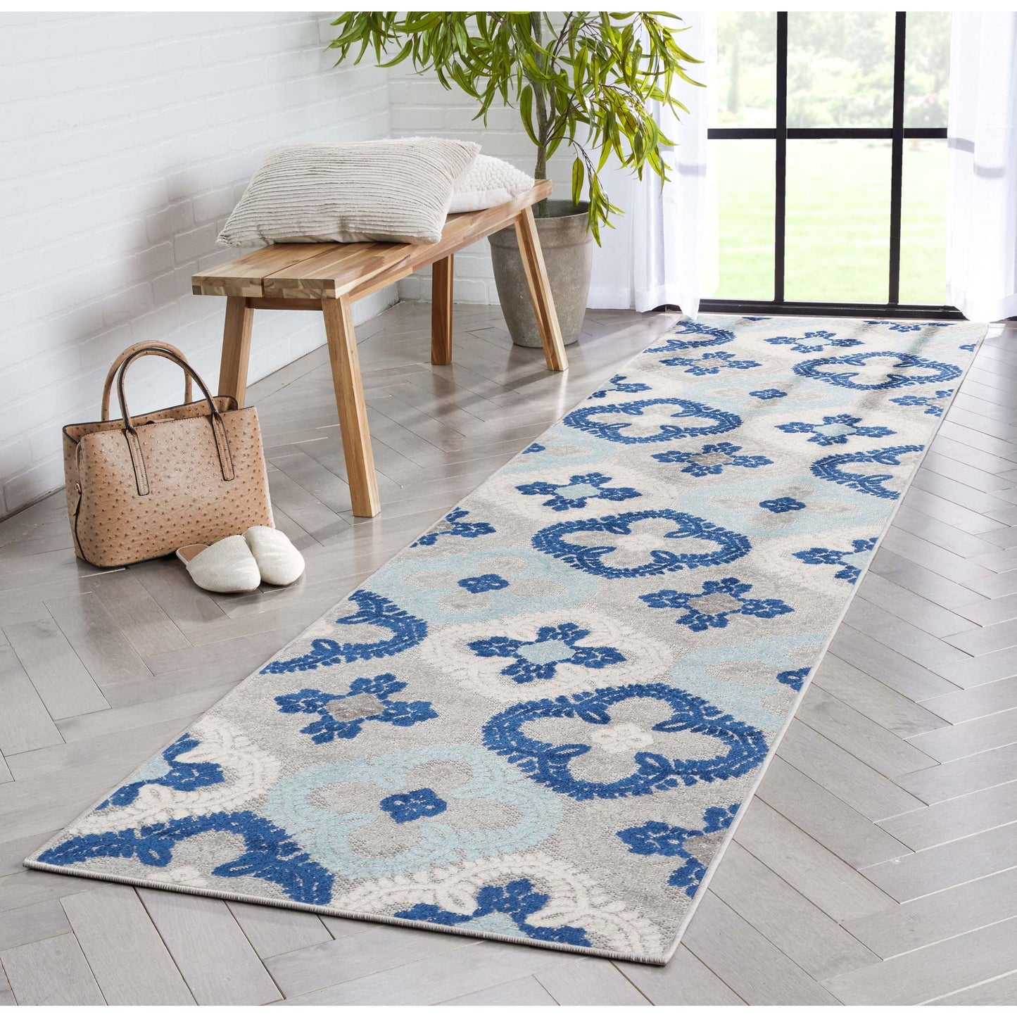 Loewy Modern Geometric Indoor/Outdoor Blue High-Low Rug DO-424