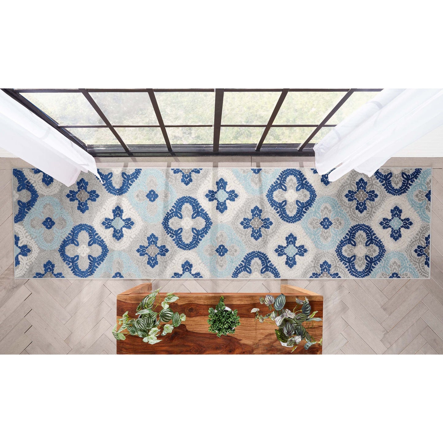 Loewy Modern Geometric Indoor/Outdoor Blue High-Low Rug DO-424