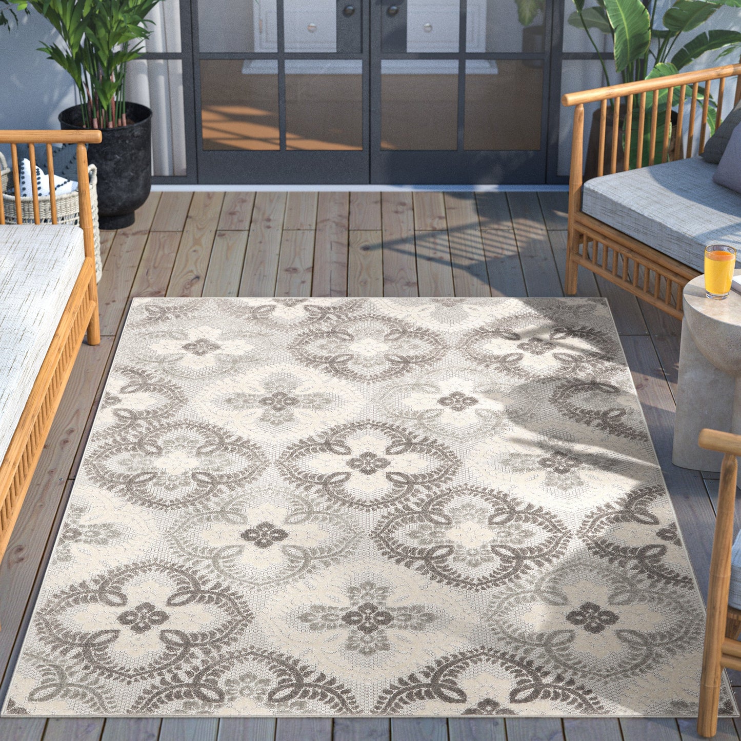Loewy Modern Geometric Indoor/Outdoor Grey High-Low Rug DO-437