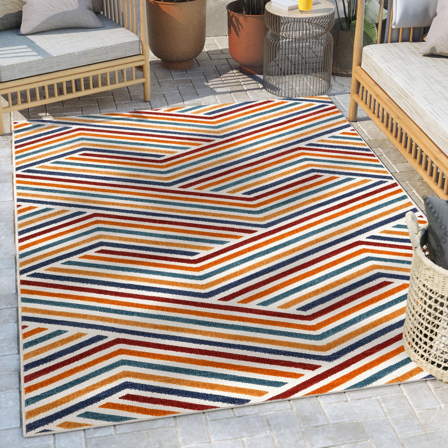 Neema Modern Floral Indoor/Outdoor Terracotta High-Low Rug DO-440