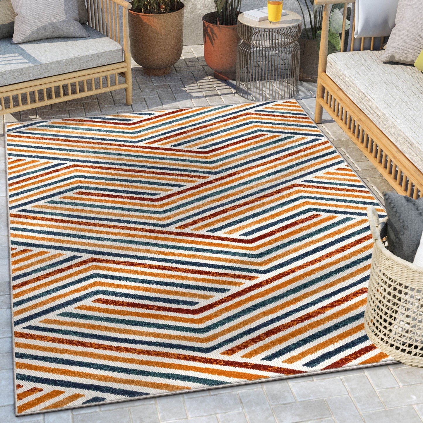 Neema Modern Floral Indoor/Outdoor Terracotta High-Low Rug DO-440