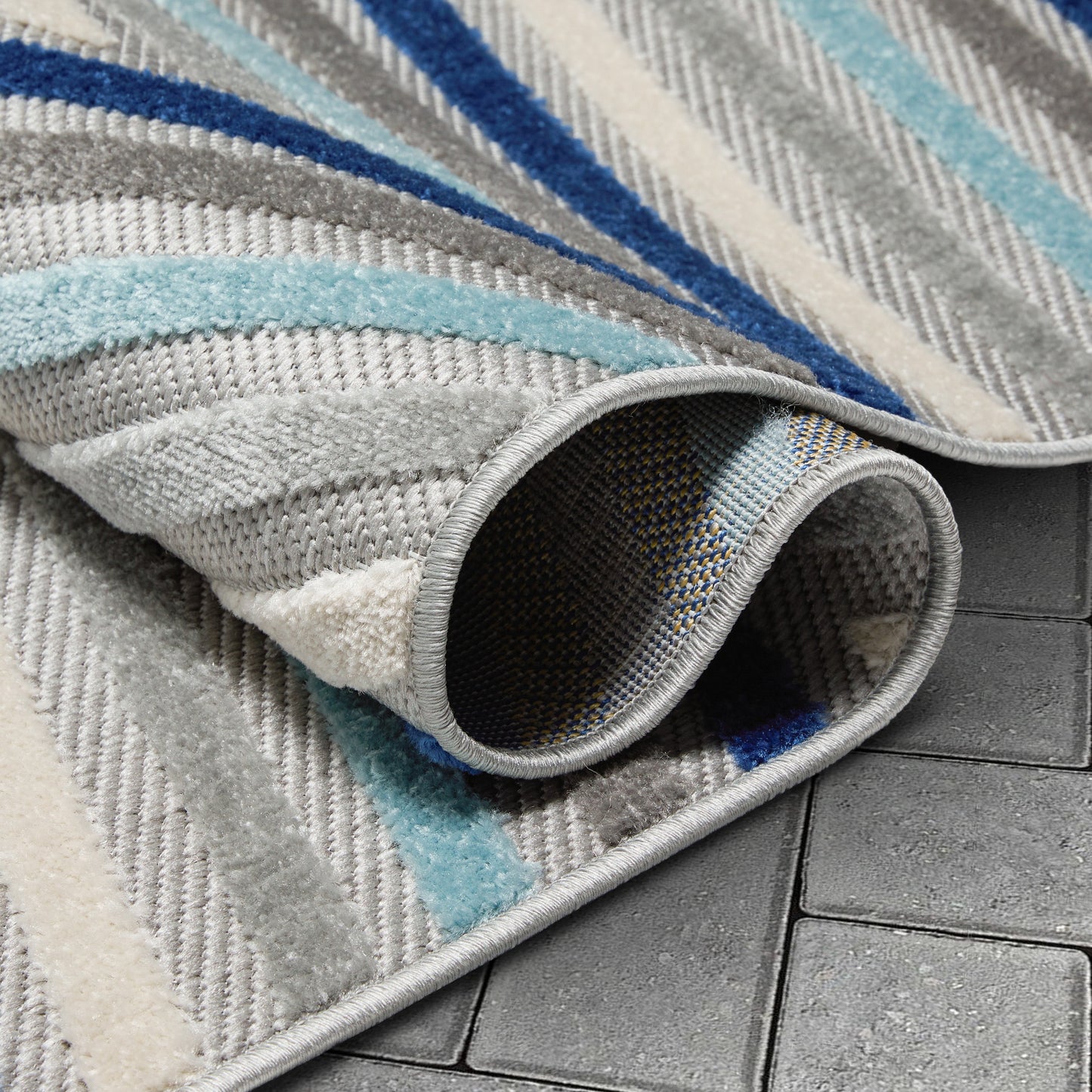 Neema Modern Geometric Indoor/Outdoor Grey Blue High-Low Rug DO-447