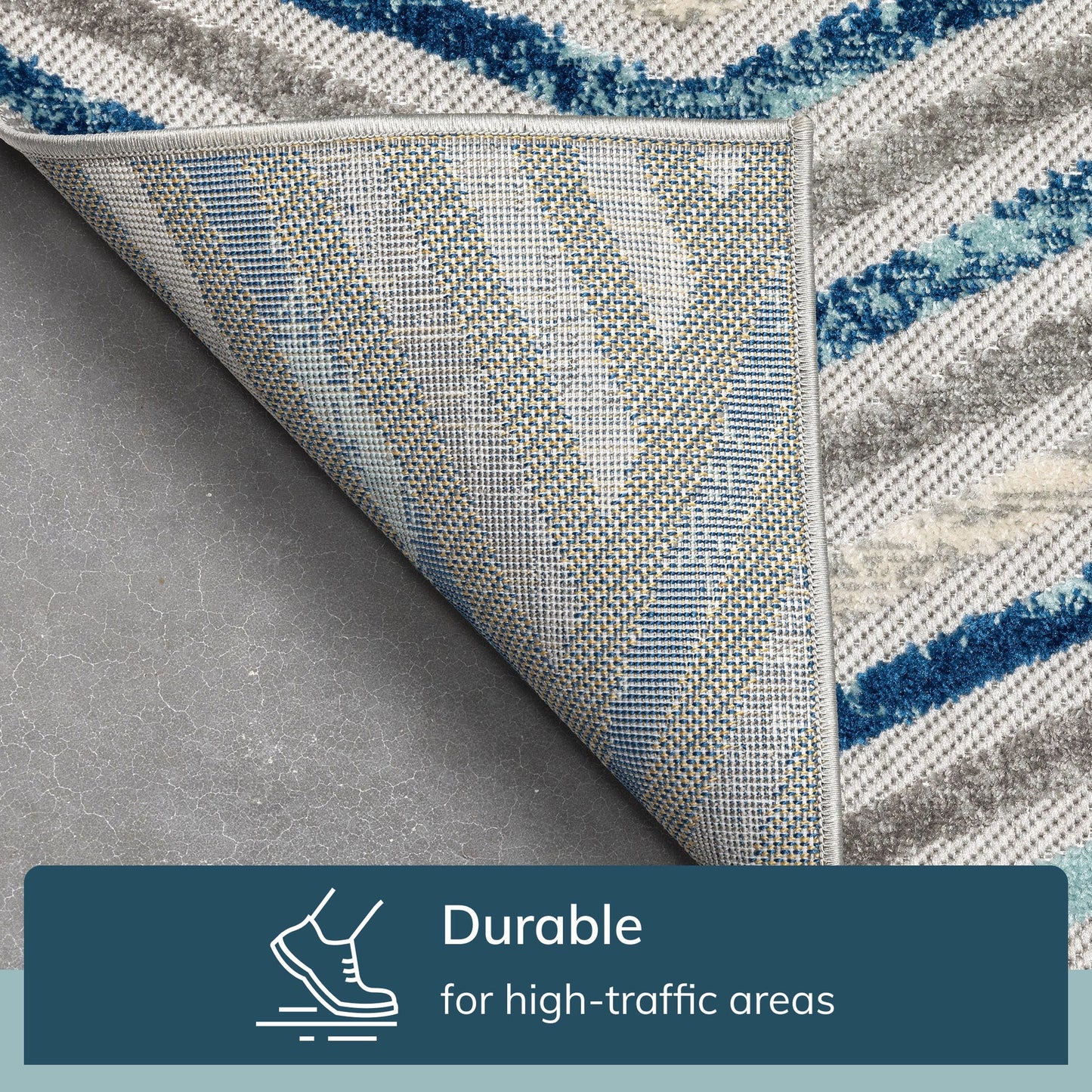 Neema Modern Geometric Indoor/Outdoor Grey Blue High-Low Rug DO-447