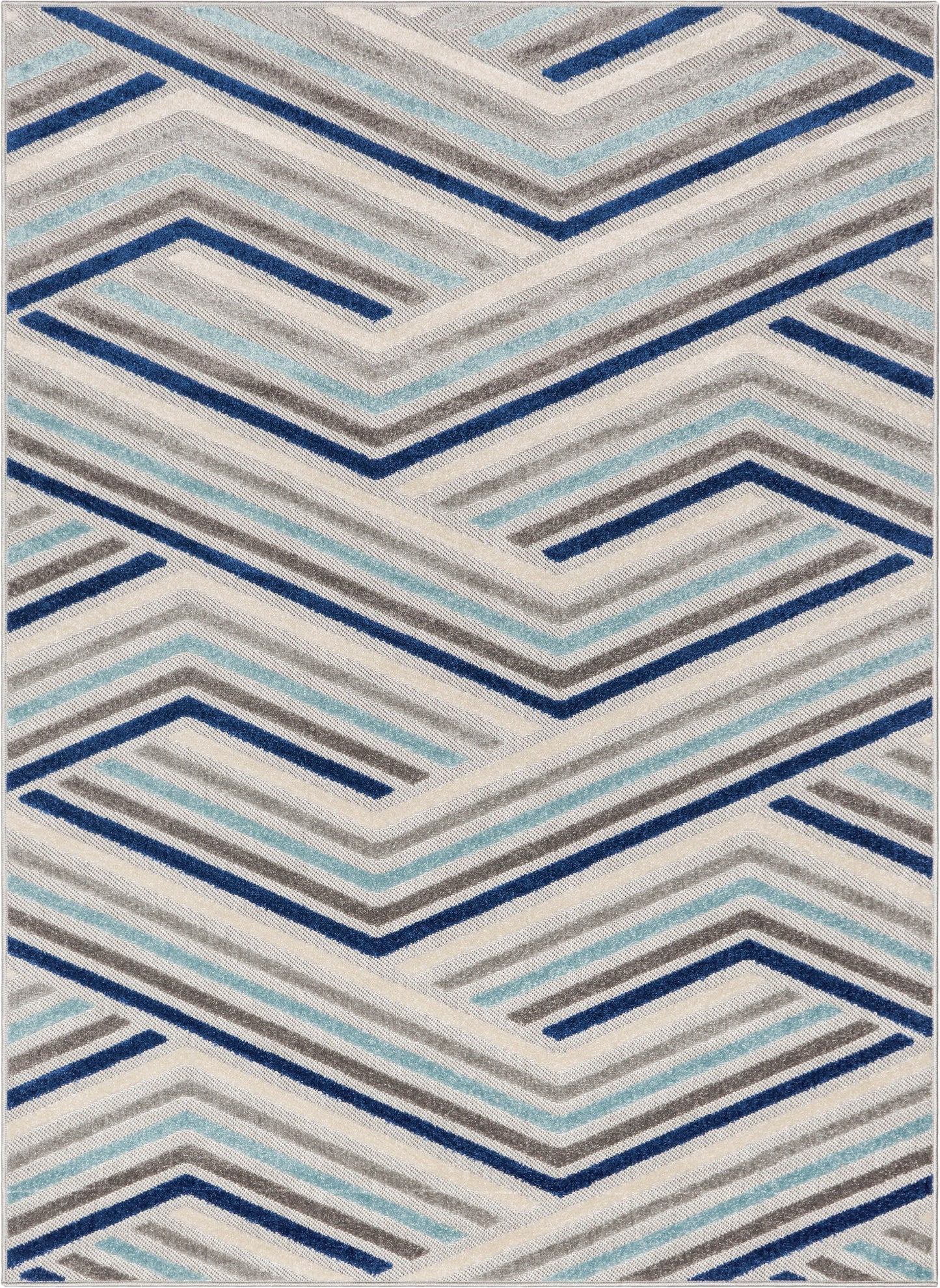 Neema Modern Geometric Indoor/Outdoor Grey Blue High-Low Rug DO-447