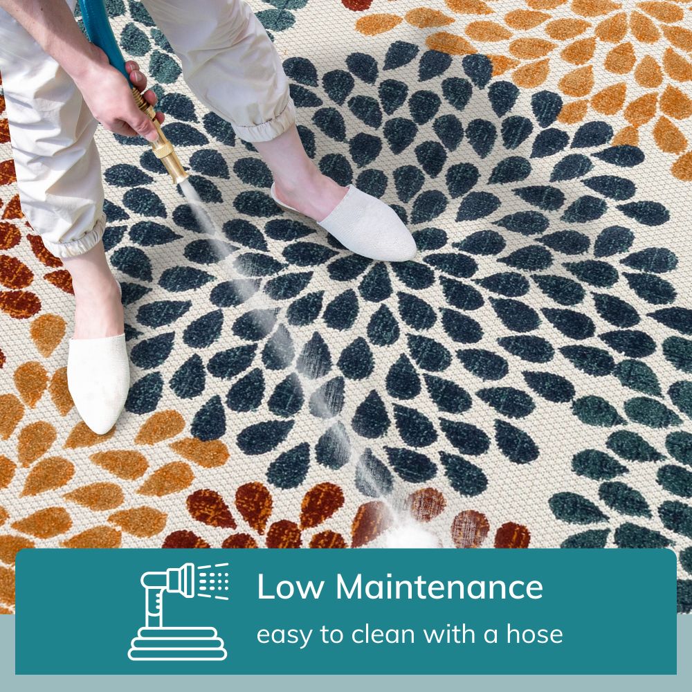 Senna Modern Floral Indoor/Outdoor Ivory High-Low Rug DO-462