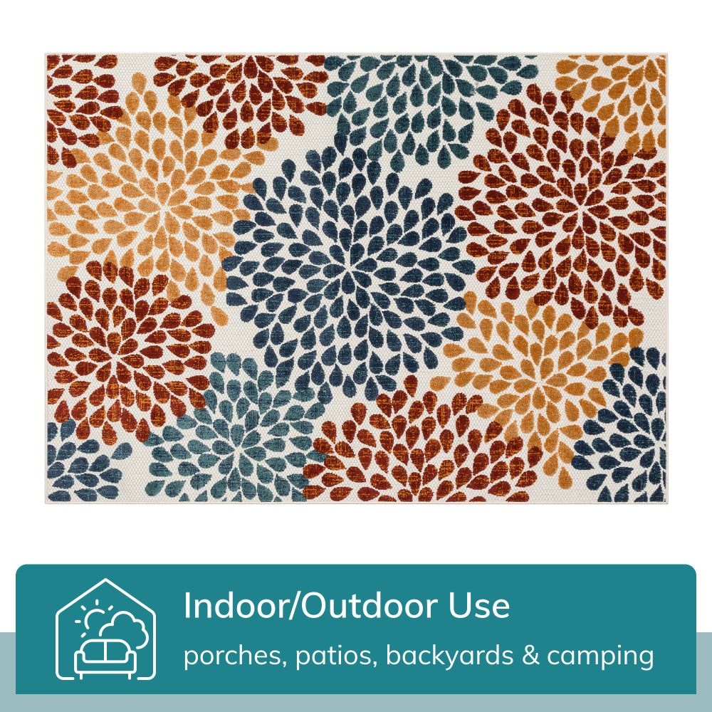 Senna Modern Floral Indoor/Outdoor Ivory High-Low Rug DO-462