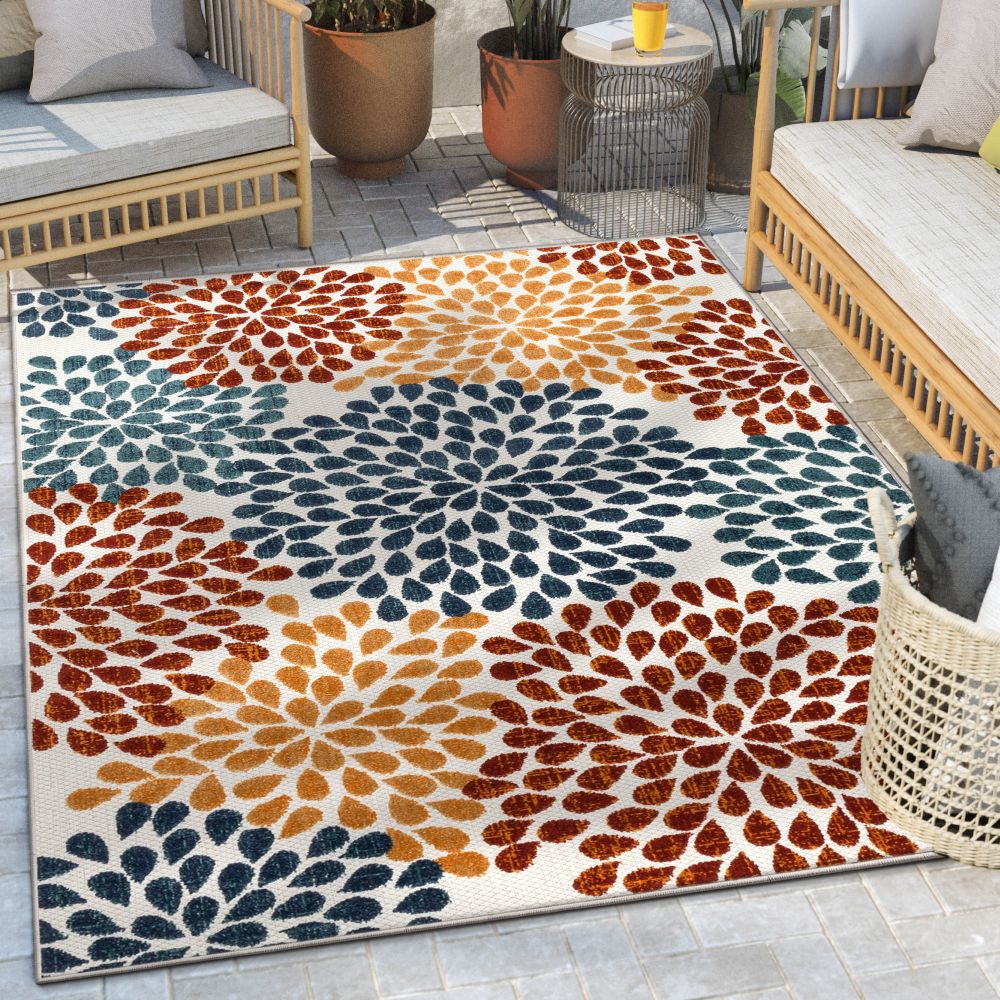 Senna Modern Floral Indoor/Outdoor Ivory High-Low Rug DO-462