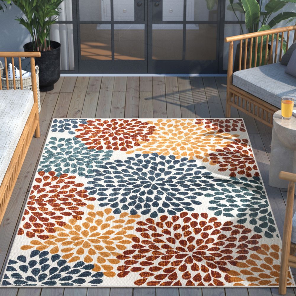 Senna Modern Floral Indoor/Outdoor Ivory High-Low Rug DO-462