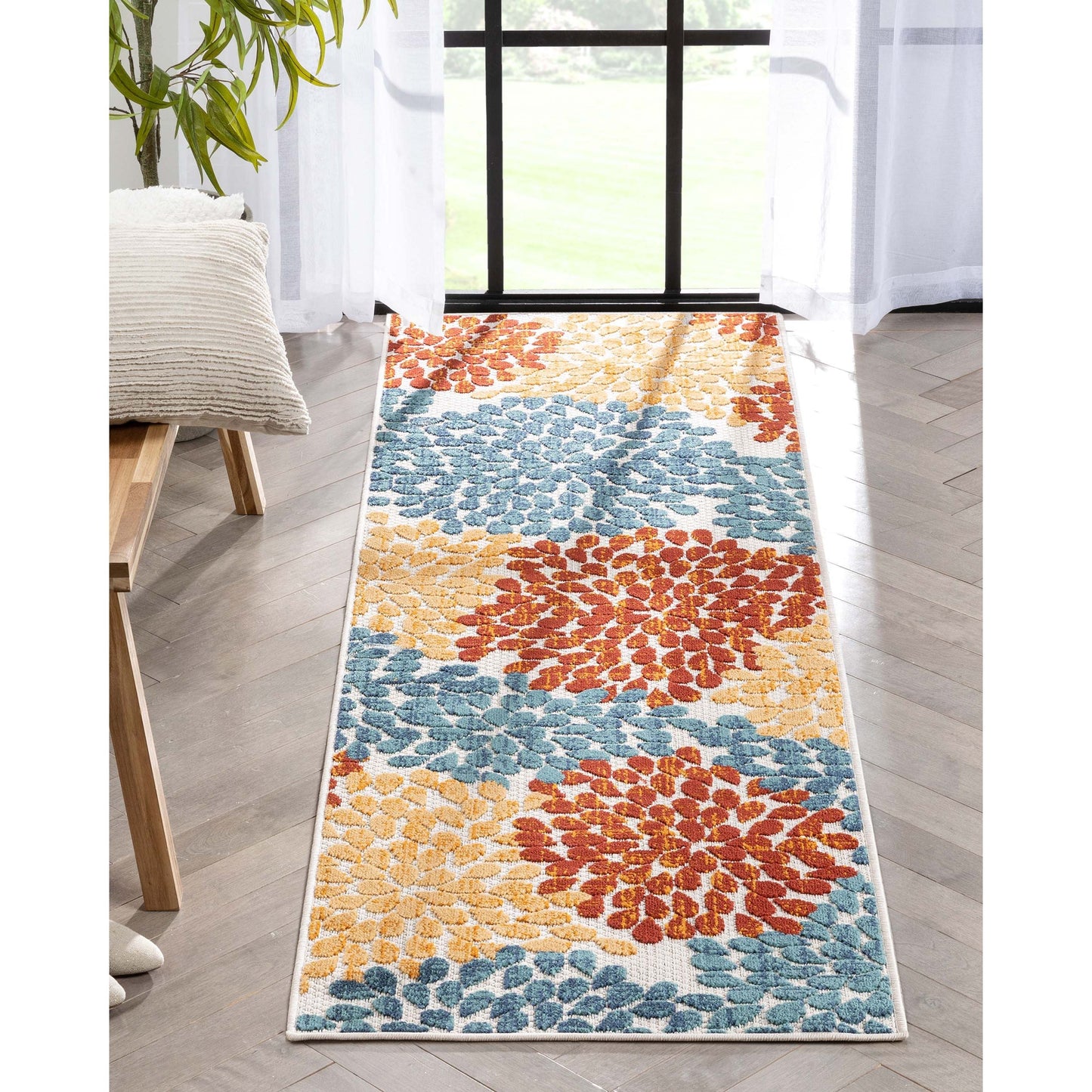 Senna Modern Floral Indoor/Outdoor Ivory High-Low Rug DO-462
