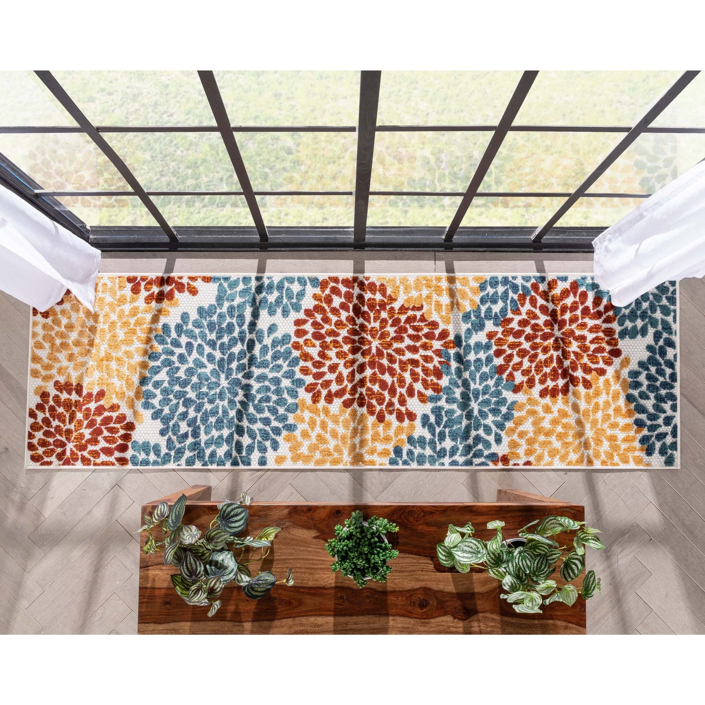 Senna Modern Floral Indoor/Outdoor Ivory High-Low Rug DO-462