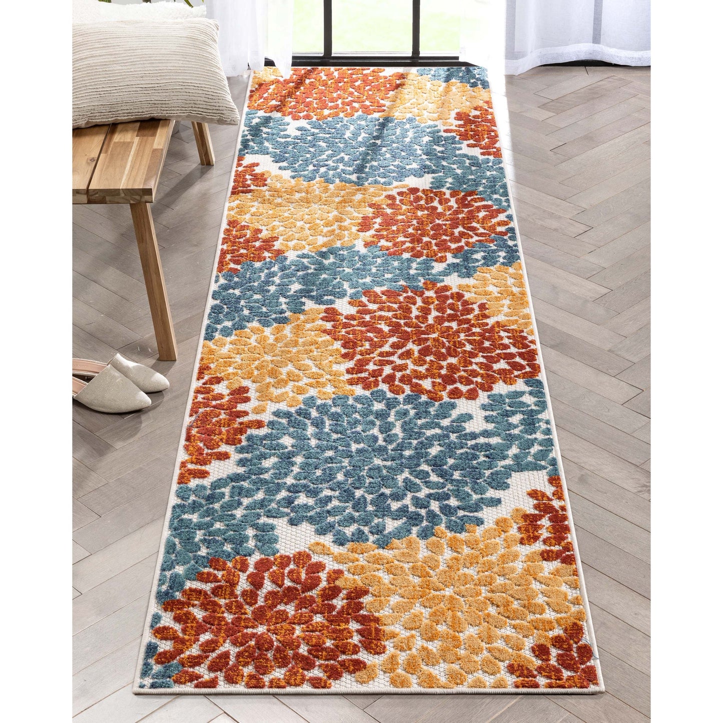 Senna Modern Floral Indoor/Outdoor Ivory High-Low Rug DO-462