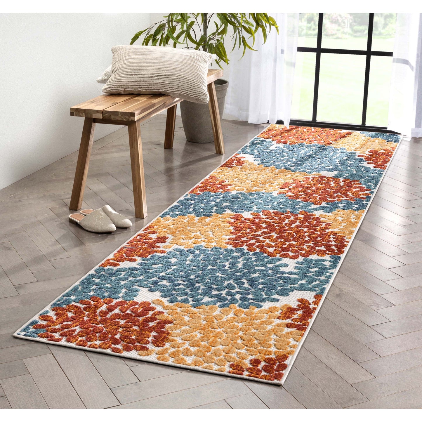 Senna Modern Floral Indoor/Outdoor Ivory High-Low Rug DO-462