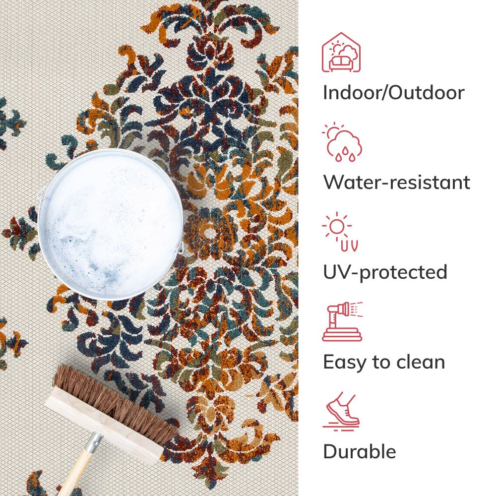 Arid Modern Medallion Persian Indoor/Outdoor Ivory High-Low Rug DO-502