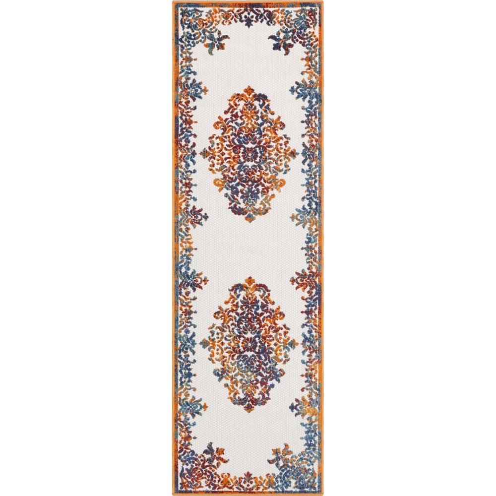 Arid Modern Medallion Persian Indoor/Outdoor Ivory High-Low Rug DO-502