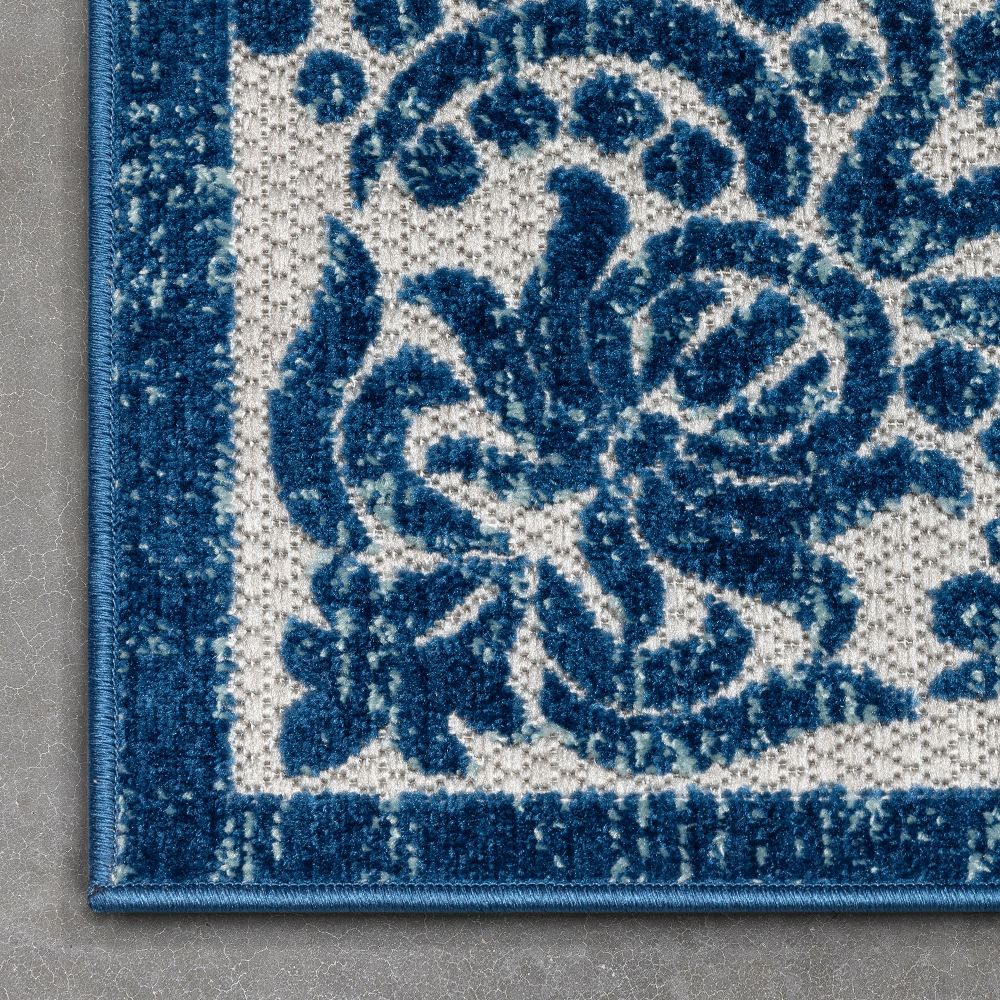 Arid Modern Medallion Persian Indoor/Outdoor Blue High-Low Rug DO-504