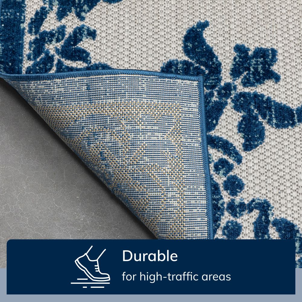 Arid Modern Medallion Persian Indoor/Outdoor Blue High-Low Rug DO-504