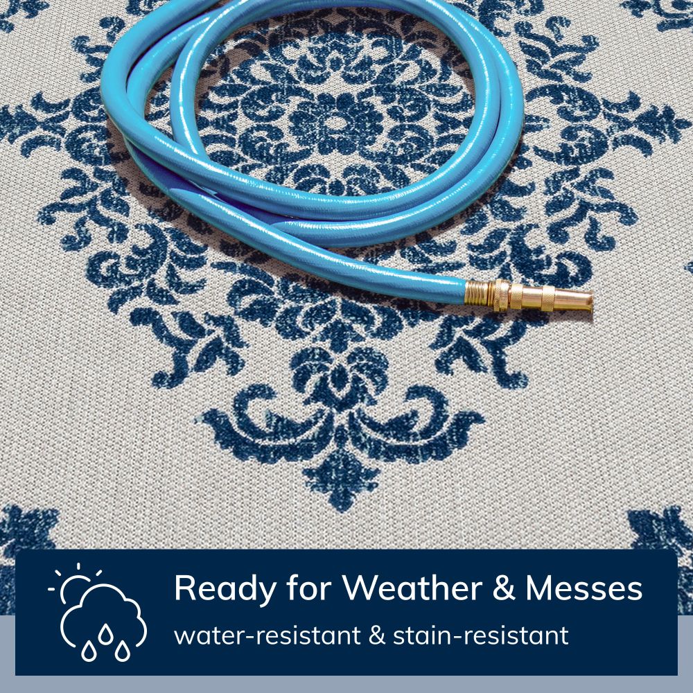 Arid Modern Medallion Persian Indoor/Outdoor Blue High-Low Rug DO-504