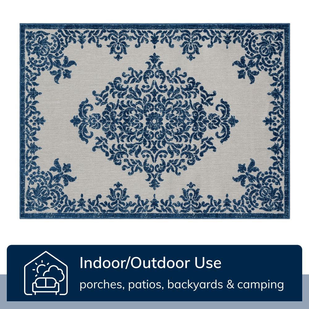 Arid Modern Medallion Persian Indoor/Outdoor Blue High-Low Rug DO-504