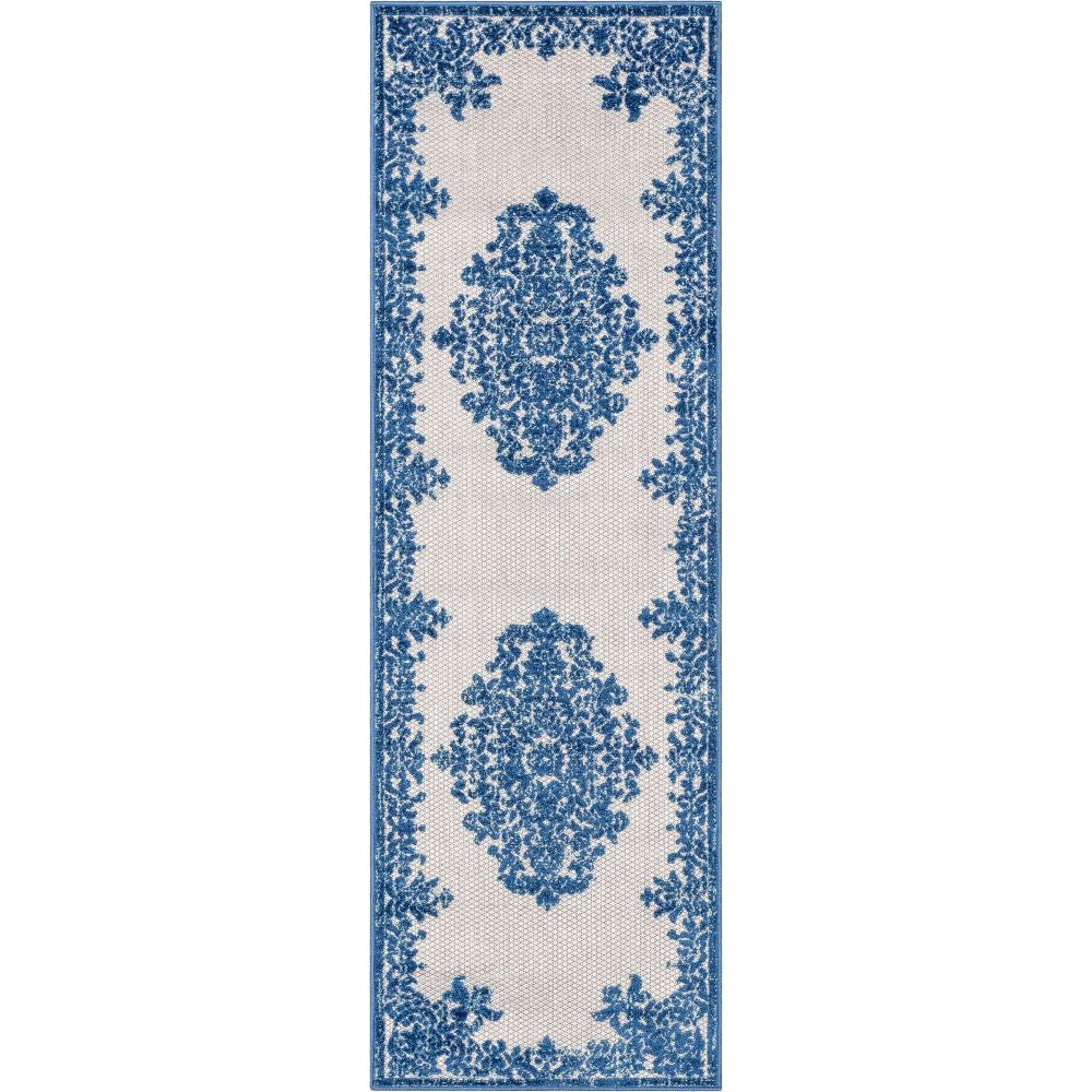 Arid Modern Medallion Persian Indoor/Outdoor Blue High-Low Rug DO-504