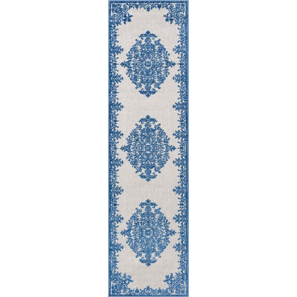 Arid Modern Medallion Persian Indoor/Outdoor Blue High-Low Rug DO-504