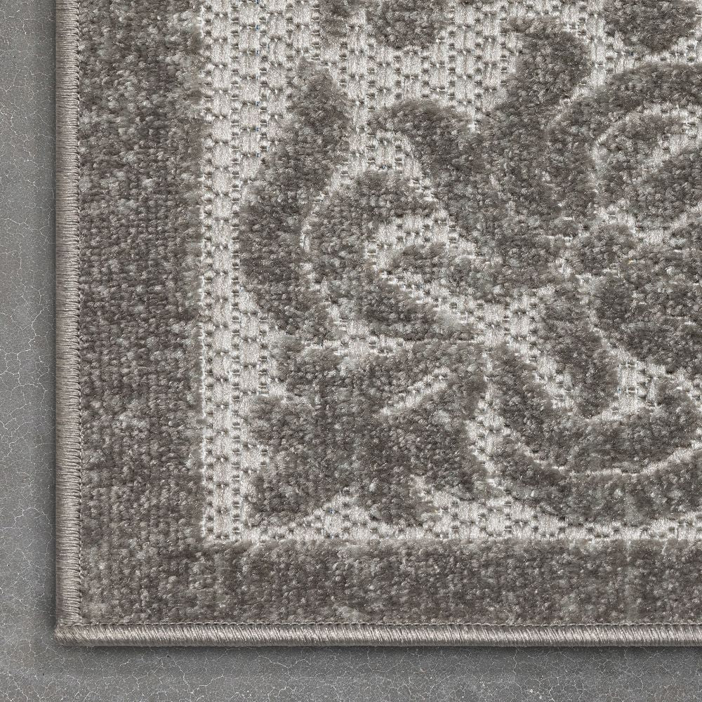 Arid Modern Medallion Persian Indoor/Outdoor Grey High-Low Rug DO-507