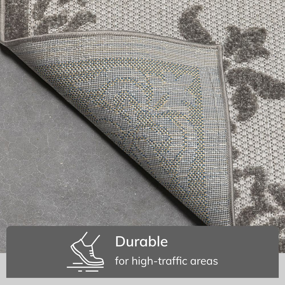 Arid Modern Medallion Persian Indoor/Outdoor Grey High-Low Rug DO-507