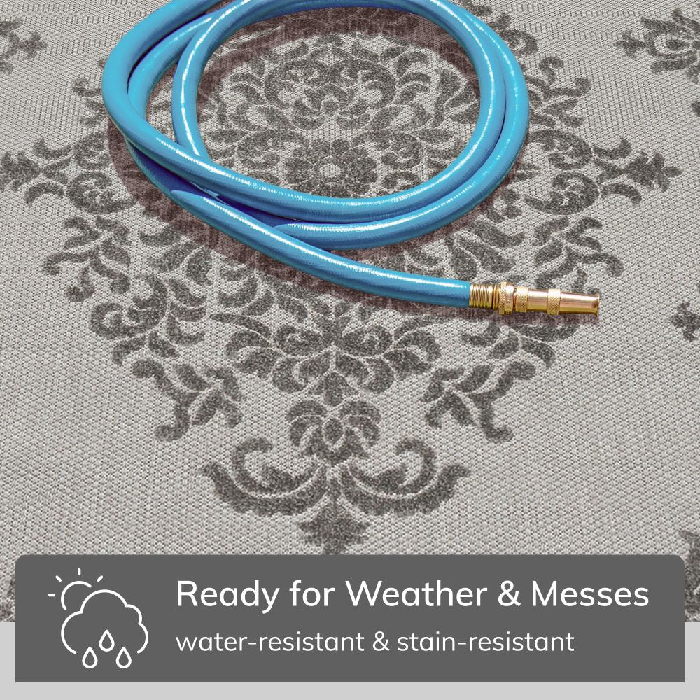 Arid Modern Medallion Persian Indoor/Outdoor Grey High-Low Rug DO-507