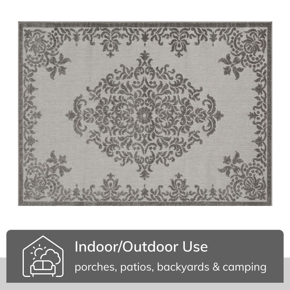 Arid Modern Medallion Persian Indoor/Outdoor Grey High-Low Rug DO-507
