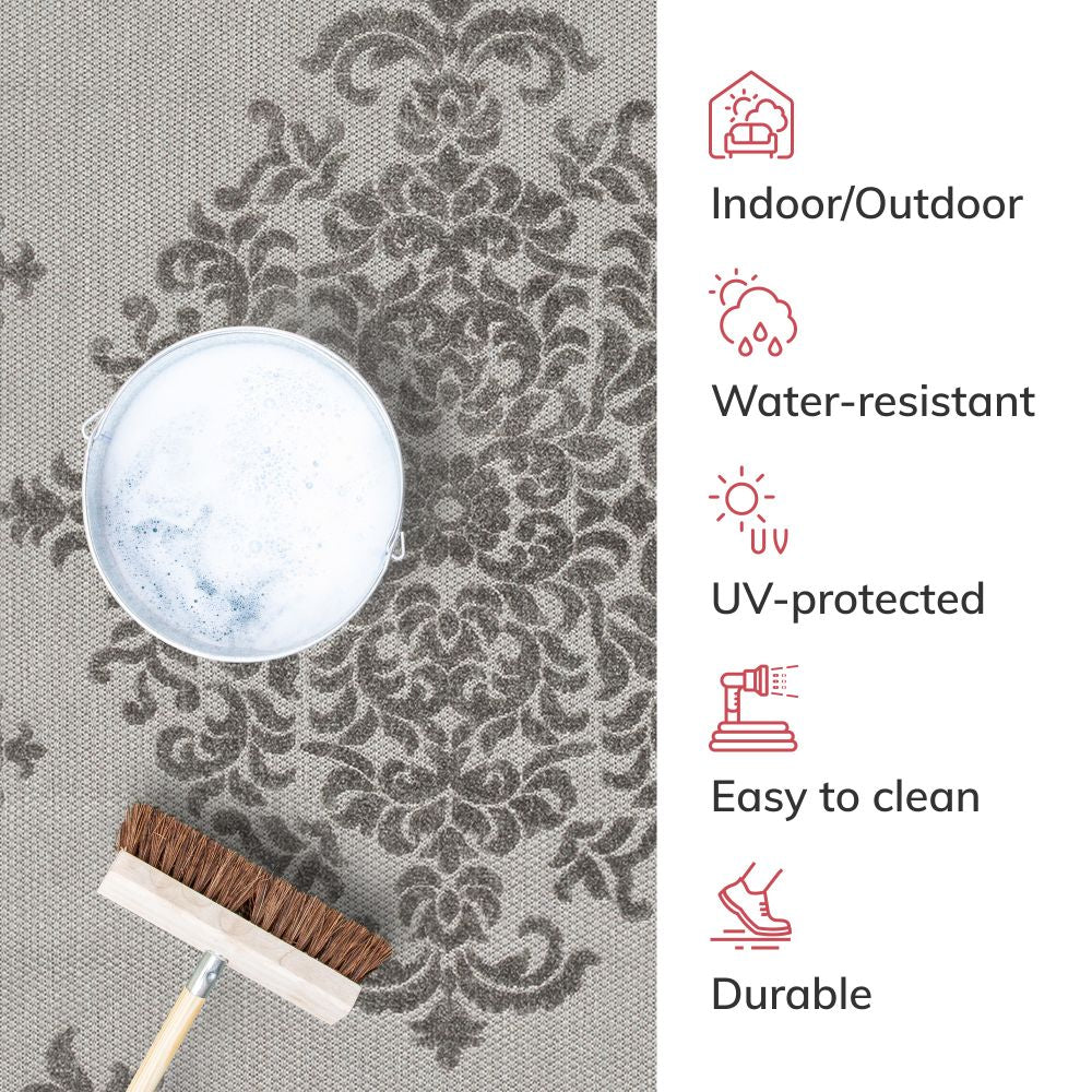 Arid Modern Medallion Persian Indoor/Outdoor Grey High-Low Rug DO-507
