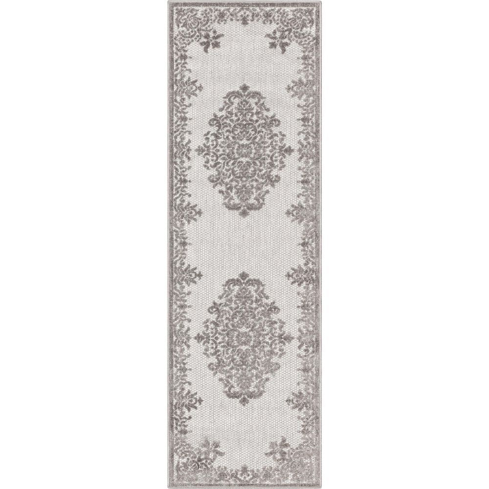 Arid Modern Medallion Persian Indoor/Outdoor Grey High-Low Rug DO-507