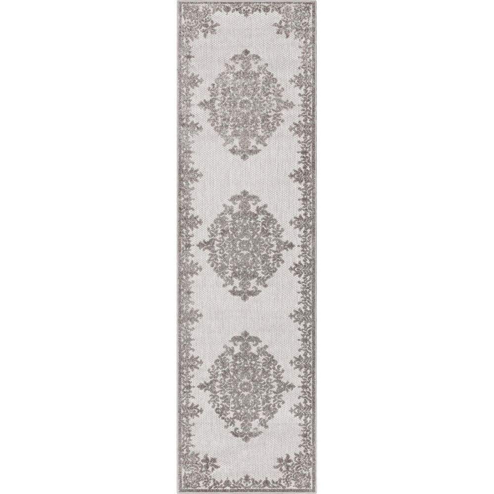 Arid Modern Medallion Persian Indoor/Outdoor Grey High-Low Rug DO-507